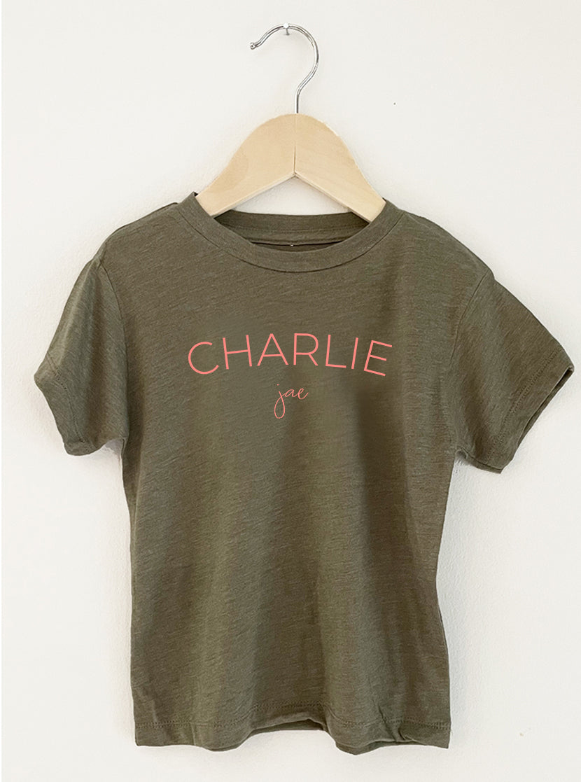 Arch Custom Name Kid's Graphic T-Shirt | Olive