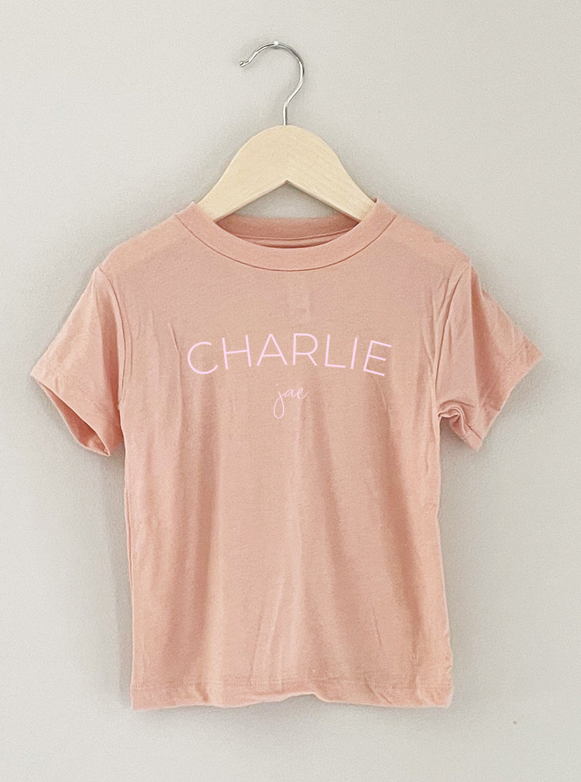 Arch Custom Name Kid's Graphic T-Shirt | Peach